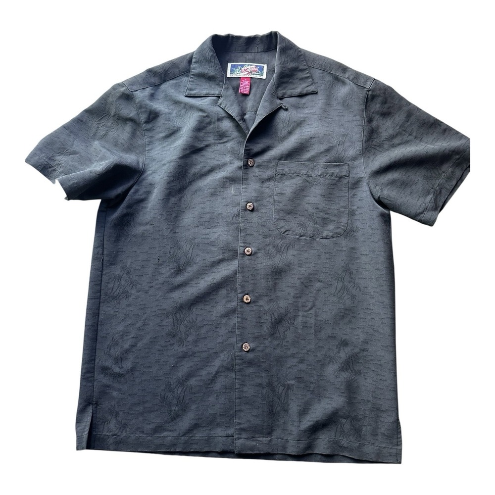 La Cabana‎ Hawaiian Mens Shirt Size S Textured Palm Trees Short Sleeve Black